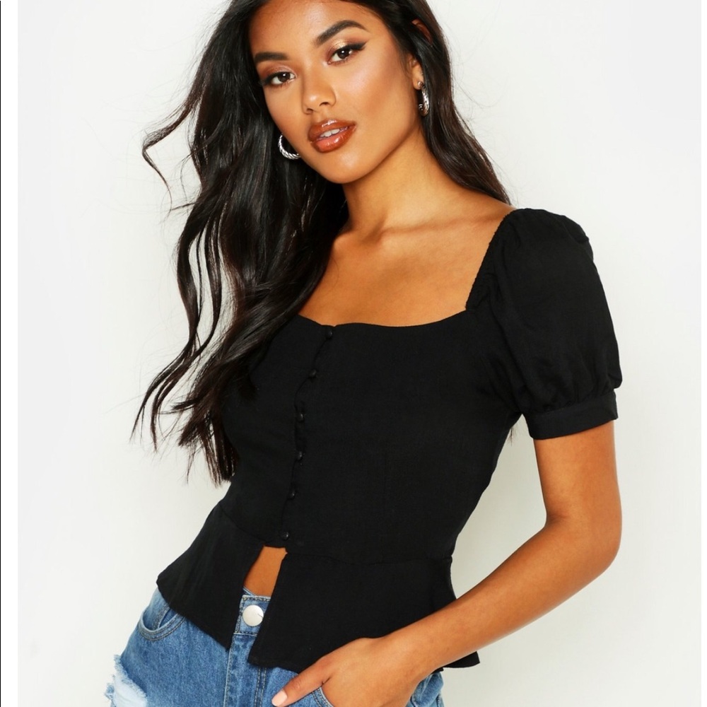BooHoo Black Button Through Blouse - Size 6 - Picture 1 of 8